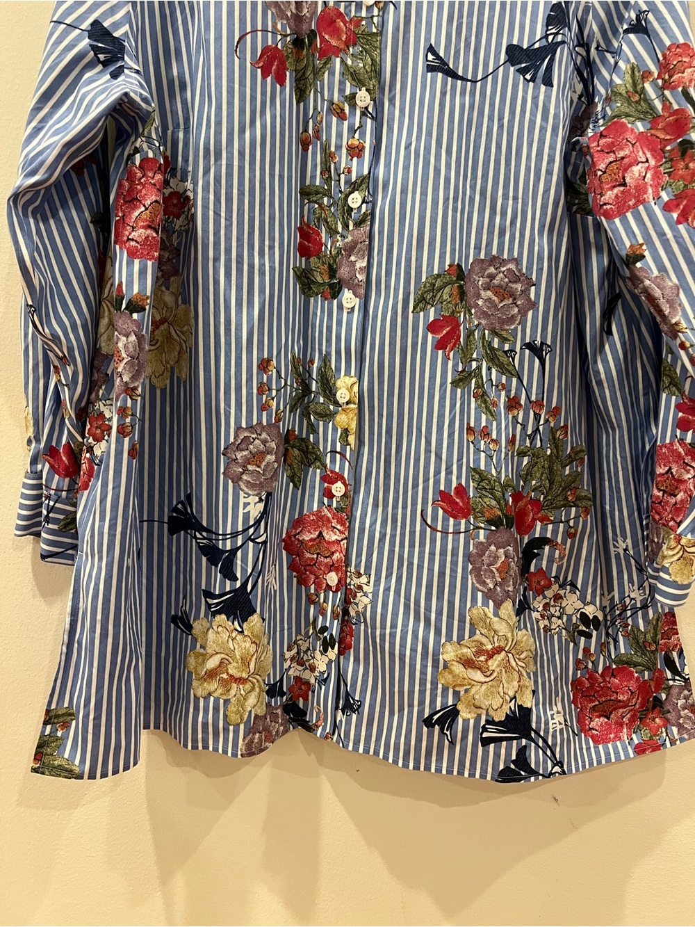 Chicos Shirt Top Womens Size 4 XXL Floral Striped Long Sleeve Button Up Tunic - Picture 4 of 13